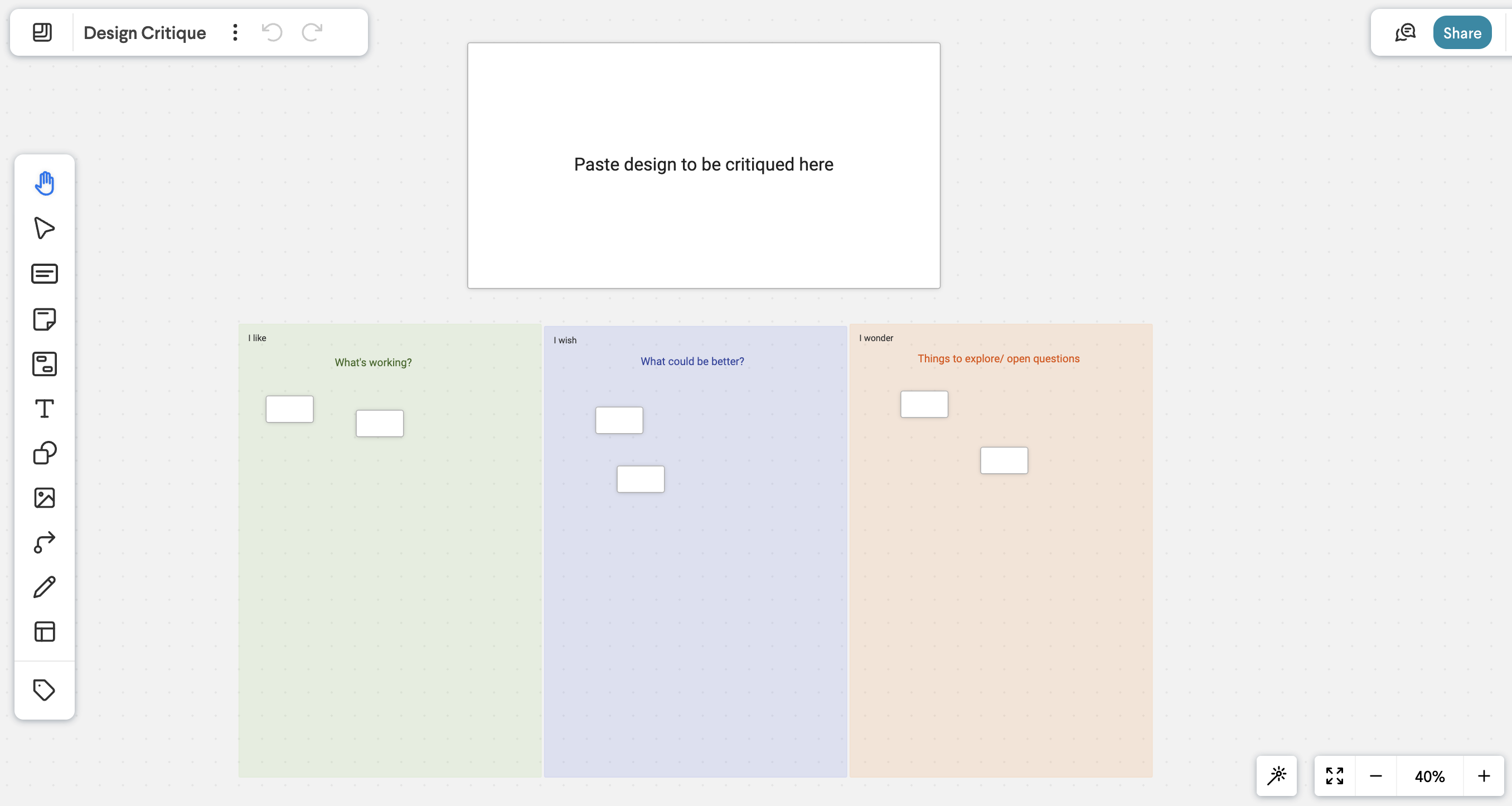 design critique template in frameable whiteboard